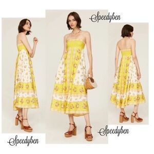 ALEMAIS Catalina Yellow Midi Dress AUS 10 Small/Medium